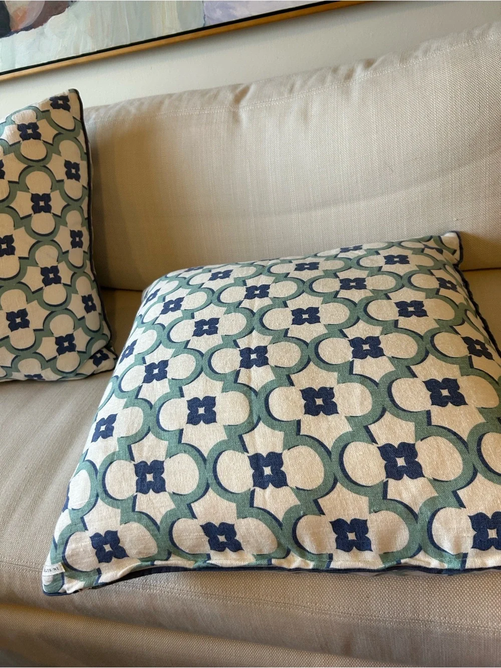QUATRINE 22” Down-Filled Linen Geometric Pattern Custom-Made Pillow